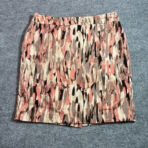 Ann Taylor Pencil Skirt Women 12P Pink Brown Abstract Cotton Jacquard Excellent
